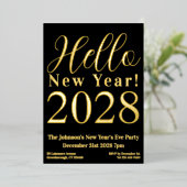 大晦日パーティー黒実在金ゴールド 箔招待状 (立ち正面)