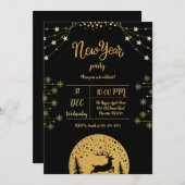 大晦日パーティー2024年金ゴールドグリッターオンブラック 招待状 (正面/裏面)