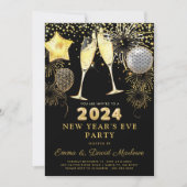 大晦日パーティー2024年金ゴールドグリッターオンブラック 招待状 (正面)