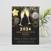 大晦日パーティー2024年金ゴールドグリッターオンブラック 招待状 (スタンド正面)
