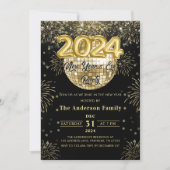 大晦日パーティー2024年金ゴールドグリッターディスコボール 招待状 (正面)