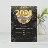大晦日パーティー2024年金ゴールドグリッターディスコボール 招待状 (スタンド正面)