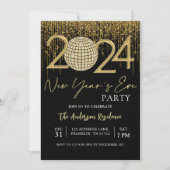 大晦日パーティー2024年金ゴールドグリッターディスコボール 招待状 (正面)