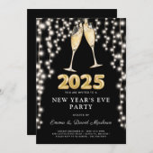 大晦日パーティー2025シャンパンストリングライト 招待状 (正面/裏面)