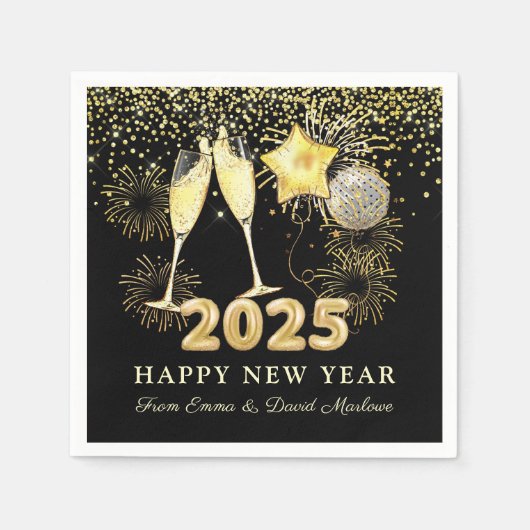 大晦日パーティー2025金ゴールドブラックモダン スタンダードカクテルナプキン (正面)