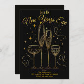 大晦日パーティー　シャンパングラスで乾杯しよう！ 招待状 (正面/裏面)