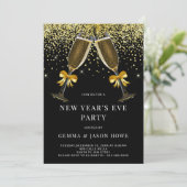 大晦日パーティー ワインボトル ゴールド ブラック 招待状 (スタンド正面)
