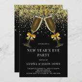 大晦日パーティー ワインボトル ゴールド ブラック 招待状 (正面/裏面)