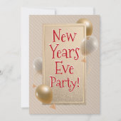 大晦日パーティー-金ゴールド&白バルーン – 赤 招待状 (正面)