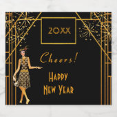 大晦日ブラック金ゴールド1920年のアートデコ スパークリングワインラベル (シングルラベル)