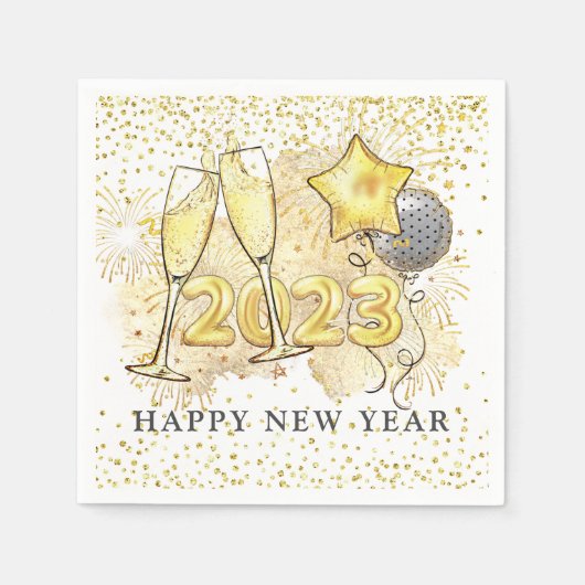 大晦日2023シャンパンバルーングリッター スタンダードカクテルナプキン (正面)