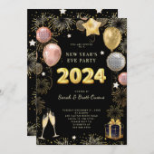 大晦日2023年金ゴールドグリッターオンブラック 招待状 (正面/裏面)