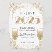 大晦日2025年金ゴールドグリッターヴィンテージシャンパン 招待状 (正面/裏面)