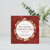 大晦日、お祝いパーティー、赤、金ゴールド、 招待状 (スタンド正面)