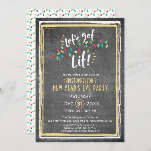 大晦日 パーティー LET'S GET LIT 招待状 (正面/裏面)