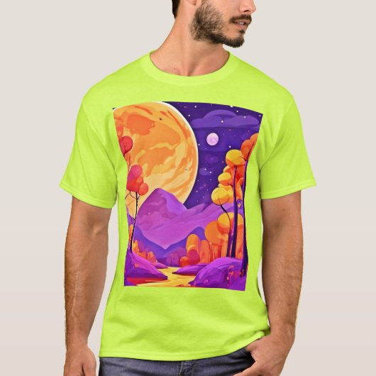 大月とマンガの木のアート Tシャツ (正面)