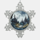 大月水彩の夜景 スノーフレークピューターオーナメント (正面)