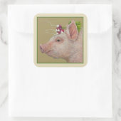 大根のステッカーを持つ豚のエディス スクエアシール (バッグ)