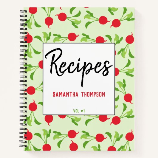 大根レッドグリーンパターンレシピ空白のクックブック ノートブック (正面)