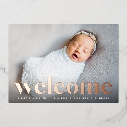 大歓迎 |バラゴールドフォイル誕生発表 箔招待状 (正面)