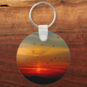 大気の空,夕日,鳥,美しい写真 キーホルダー (正面)