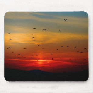 大気の空,夕日,鳥,美しい写真 マウスパッド