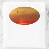 大気の空，夕日，鳥，美しい写真 楕円形シール (バッグ)