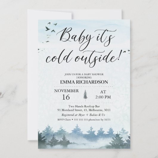 大気ベビーベビーシャワー外は寒い 招待状 (正面)