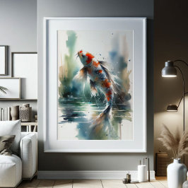 大水彩絵画コイカラフル魚アート ポスター