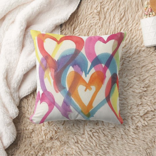 大水彩色数々のハート枕 クッション (ブランケット)