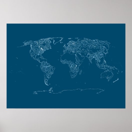 大河川・湖・海岸線の世界地図 ポスター (正面)