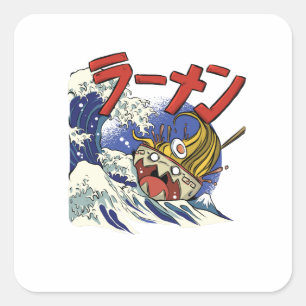 大洋の嵐の中の面白いラーメン丼 スクエアシール