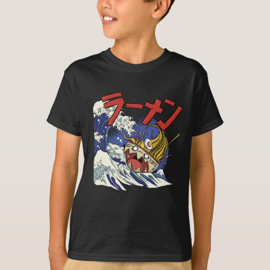 大洋の嵐の中の面白いラーメン丼 Tシャツ (正面)