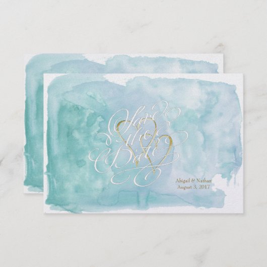 大洋性の青い水彩画の保存日付の結婚式 セーブザデート (正面/裏面)