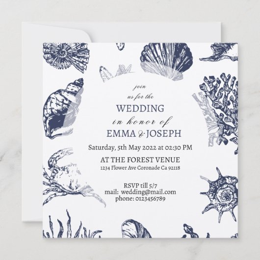 大洋航海のダークネイビー結婚式招待状 招待状 (正面)