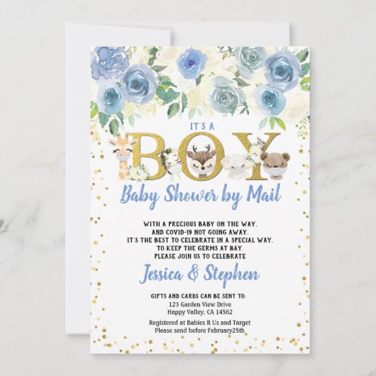 大流行のウッドランド動物の小児シャワー 招待状 (正面)