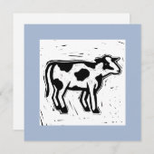 大版画作成白黒カウプリントブルー ノートカード (正面/裏面)