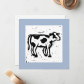 大版画作成白黒カウプリントブルー ノートカード (正面/裏面インサイチュ)