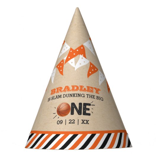大物をバタンと叩く |バスケットボール1回目の誕生日 パーティーハット (正面)