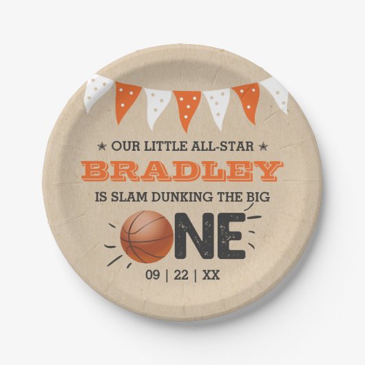 大物をバタンと叩く |バスケットボール1回目の誕生日 ペーパープレート (正面)