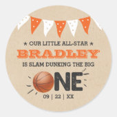 大物をバタンと叩く |バスケットボール1回目の誕生日 ラウンドシール (正面)