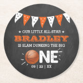 大物をバタンと叩く |バスケットボール1回目の誕生日 ラウンドペーパーコースター (正面)
