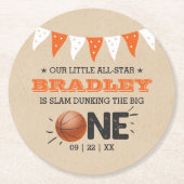 大物をバタンと叩く |バスケットボール1回目の誕生日 ラウンドペーパーコースター (正面)