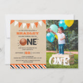 大物をバタンと叩く |バスケットボール1回目の誕生日 招待状 (正面)