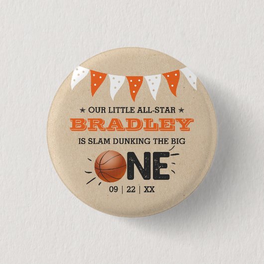 大物をバタンと叩く |バスケットボール1回目の誕生日 缶バッジ (正面)