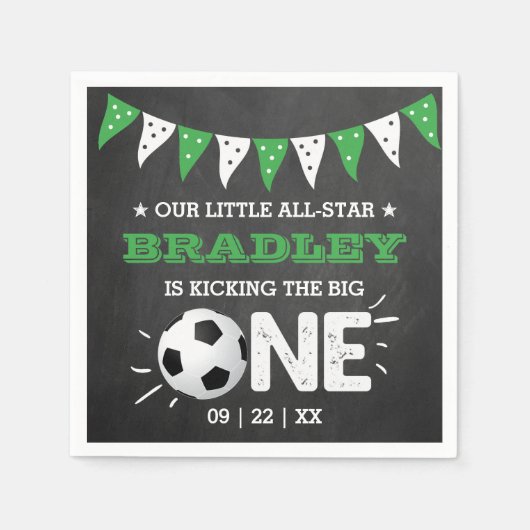 大物を蹴ること |サッカー1回目の誕生日 スタンダードカクテルナプキン (正面)