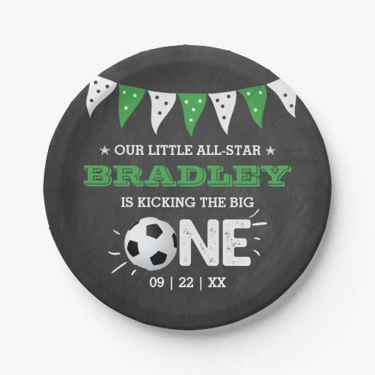 大物を蹴ること |サッカー1回目の誕生日 ペーパープレート (正面)