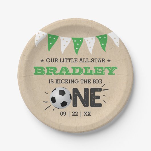 大物を蹴ること |サッカー1回目の誕生日 ペーパープレート (正面)