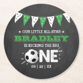 大物を蹴ること |サッカー1回目の誕生日 ラウンドペーパーコースター (正面)