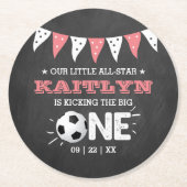 大物を蹴ること |サッカー1回目の誕生日 ラウンドペーパーコースター (正面)